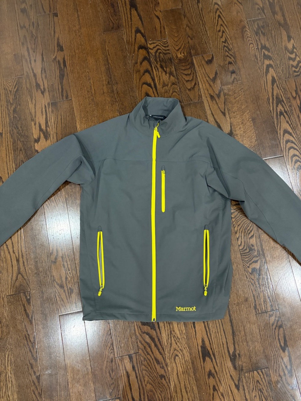 Marmot Men's Gray Windbreaker with Yellow Zippers